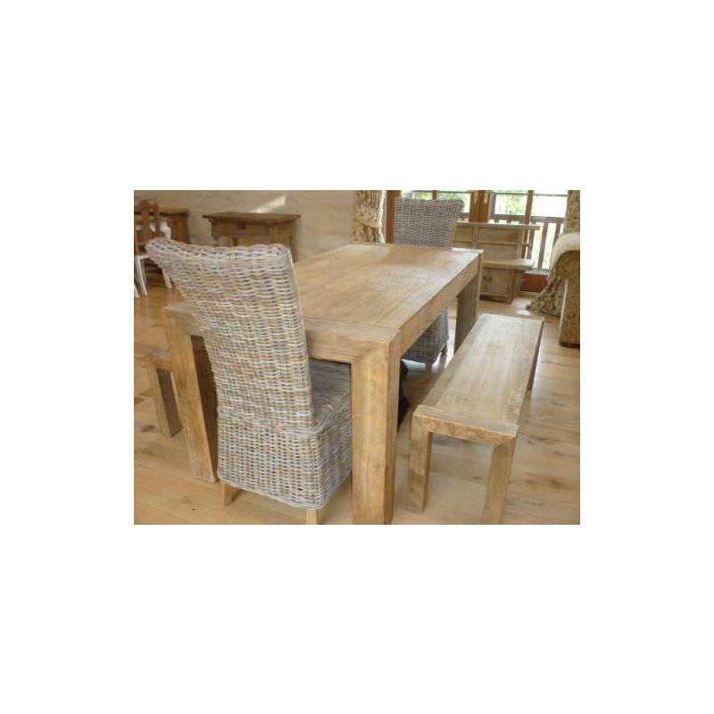 1.8m Reclaimed Elm Chunky Style Dining Table with 2 Latifa Chairs & 2 Backless Benches